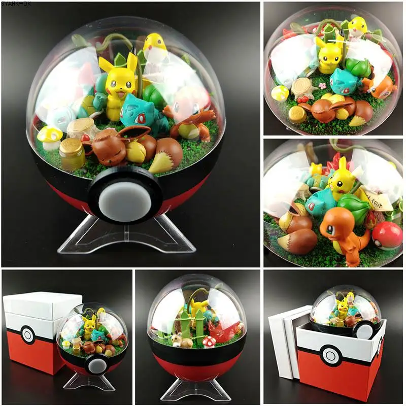 Takara Tomy Pokemon Ball Figures Pikachu Pokeball Bulbasaur Handcraft DIY Figures With LED Model Toys Brinquedos Christmas Model