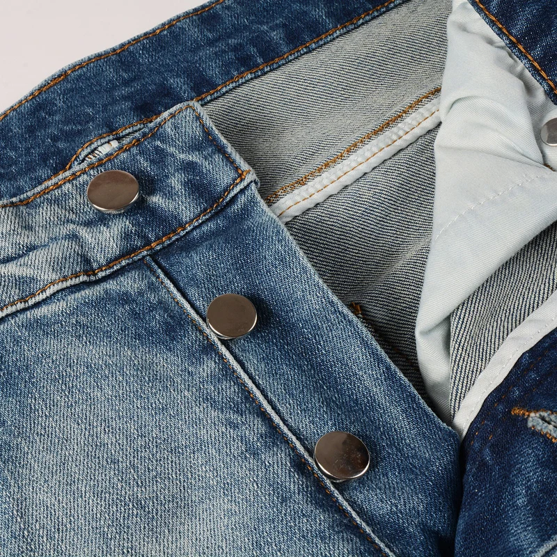 Street fashion men's jeans retro light blueelastic tight corrugatd jeans men's white patch designer hip-hop brand pants hombre
