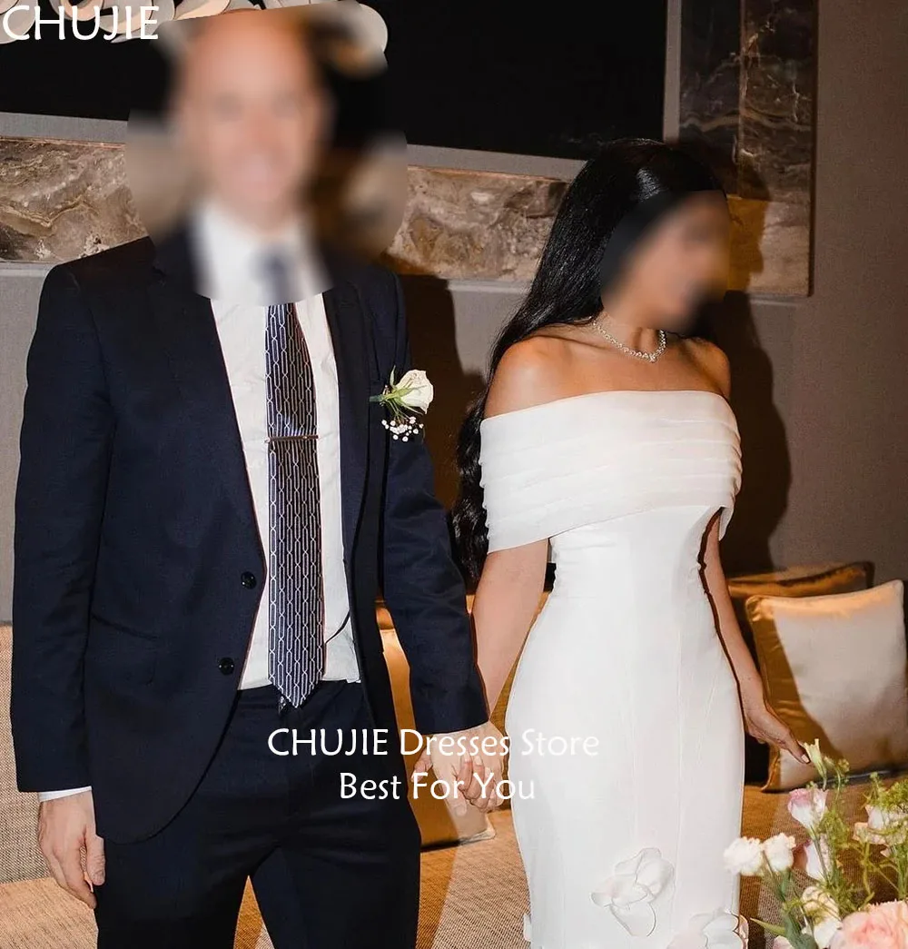 チュールオフショルダーブライダルガウン、花柄ボディコンスパンデックスウェディングドレス、女性用エレガントカスタムメイドブライドドレス、ウェディングドレス（Vestido de novia）