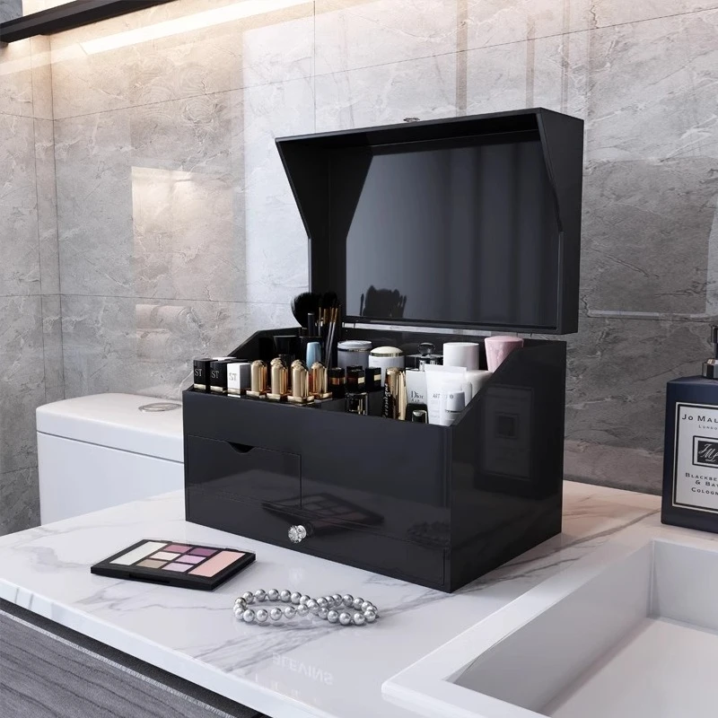

Light luxury cosmetics storage box with mirror bathroom acrylic rack