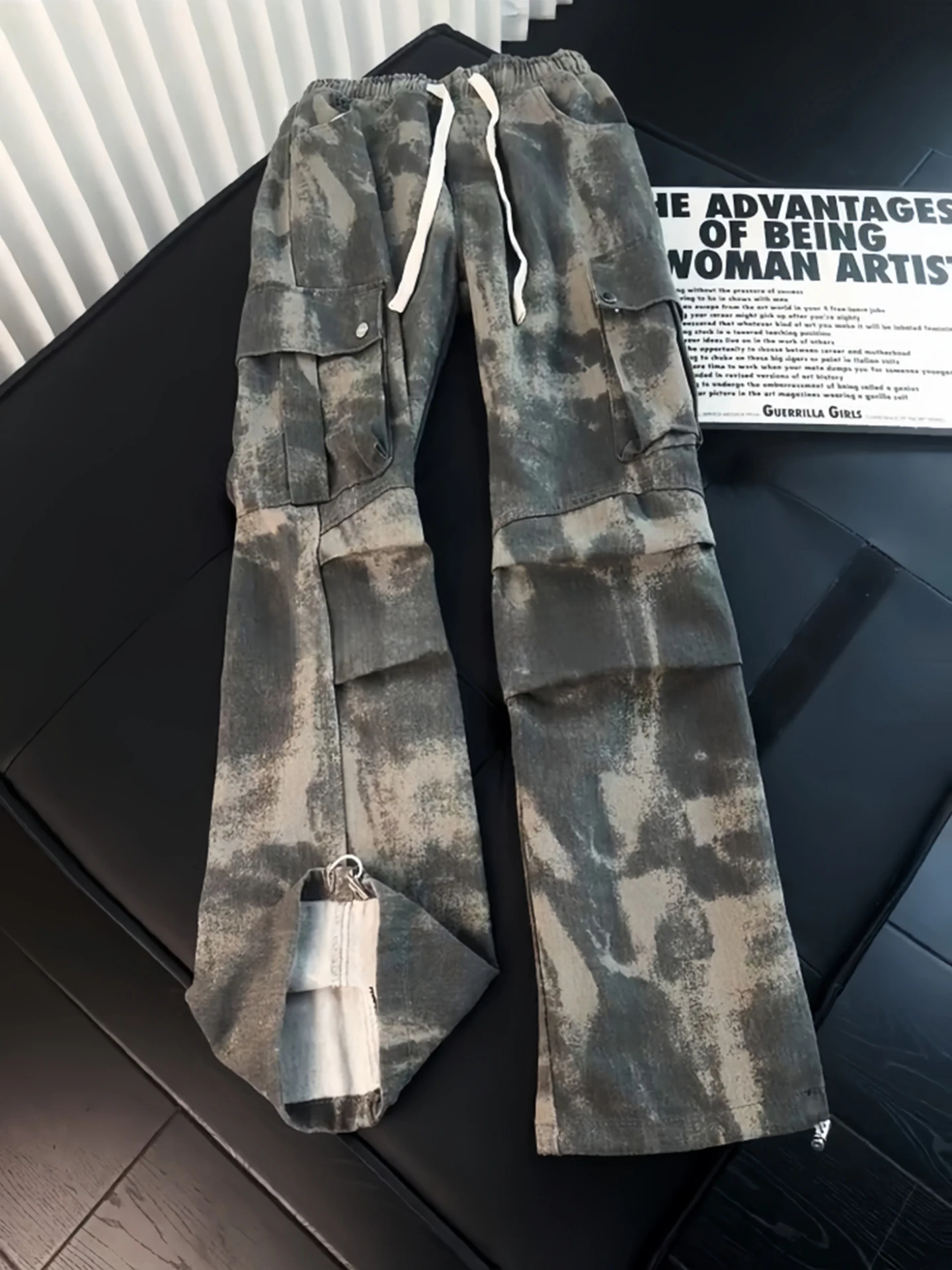

American High Street Folded Camouflage Men's Jeans Design Sense Straight Tube Workwear Pants Cleanfit Flared Knife Pants