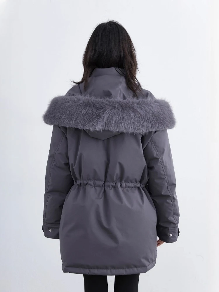 شيك فين الكورية المرأة مقنعين أسفل معطف الصلبة فضفاض عادية 90 الأبيض بطة أسفل الإناث منتصف طول سترة الخريف الشتاء 2025 #6