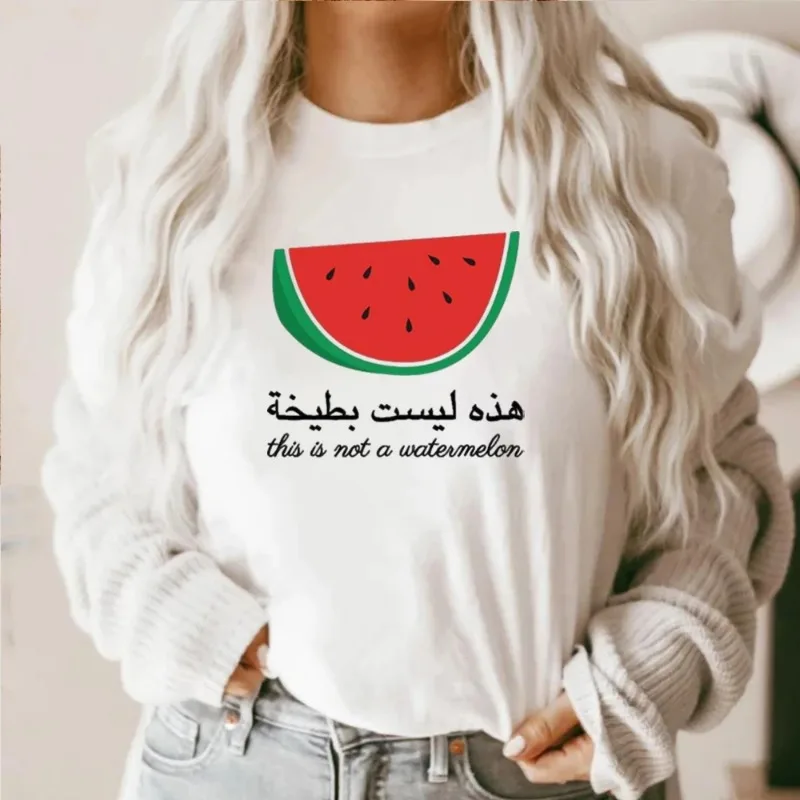 Fashion Watermelon Print Manga Pattern T-Shirt This Is Not Watermelon Shirt Fun Watermelon Summer Round Neck Tops Short Sleeve