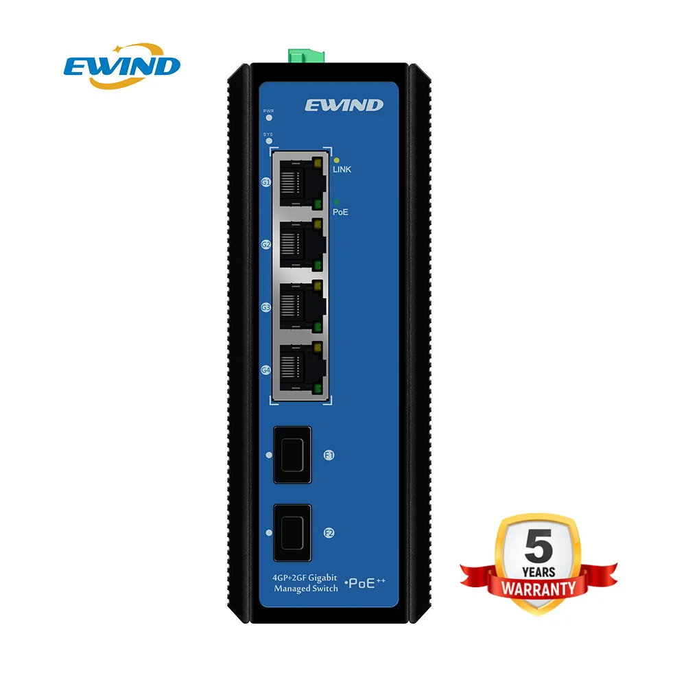 L2+ Managed Industrial Network Switch 6 Port Gigabit PoE 1000M SFP Fiber Port Industrial PoE Switch with SFP Din Rail