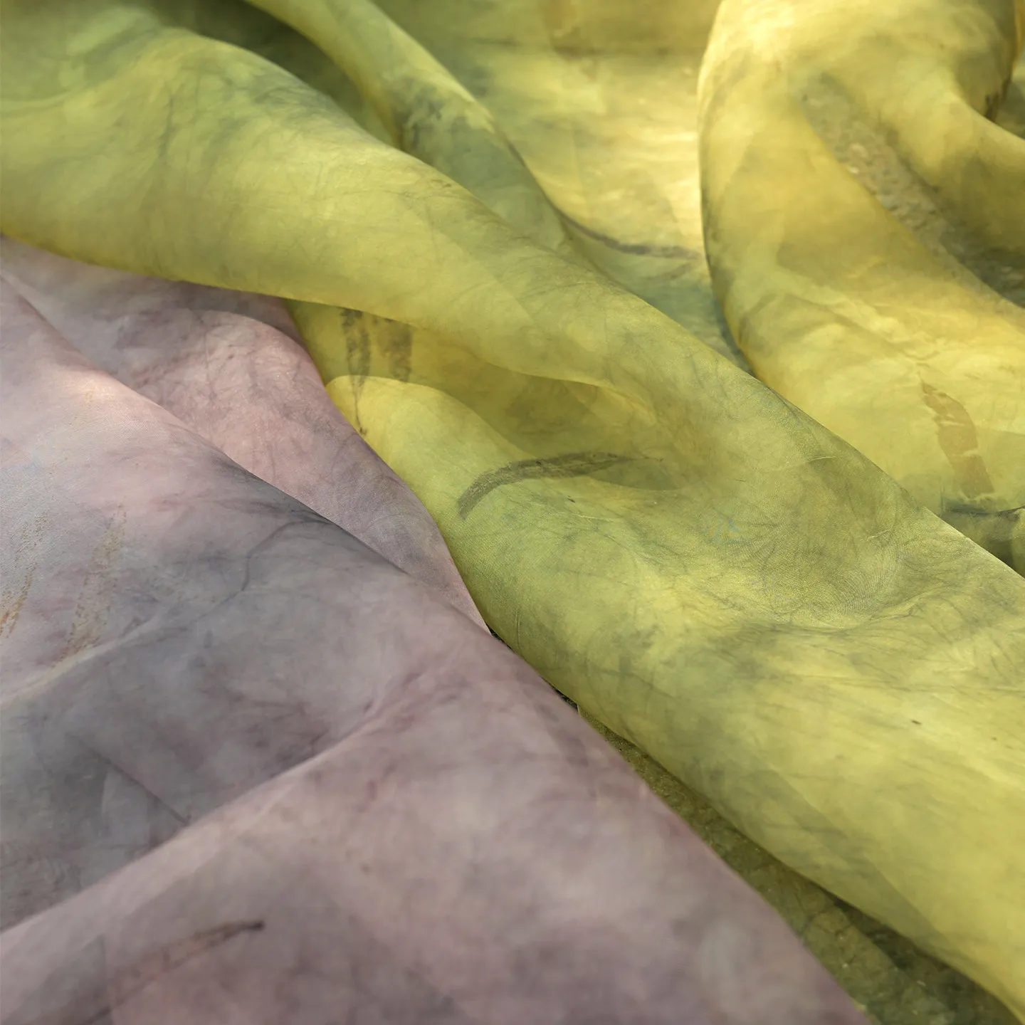 Handmade Grass and Wood Dyed Silk Organza New Chinese Style Spring and Summer Designer Surface Fabric