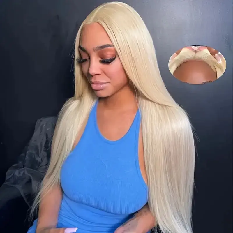 Rosabeauty 40Inches 13x6 Blonde 613 HD Glueless 13X4 Frontal Wig Preplucked 250% Straight Lace Front Human Hair Wigs For Women