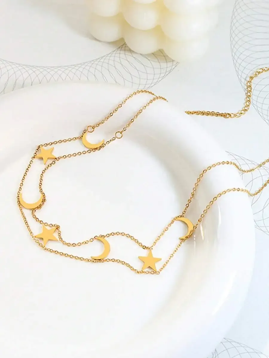 

Double Layer Star And Moon Pendant Chain Necklace For Women