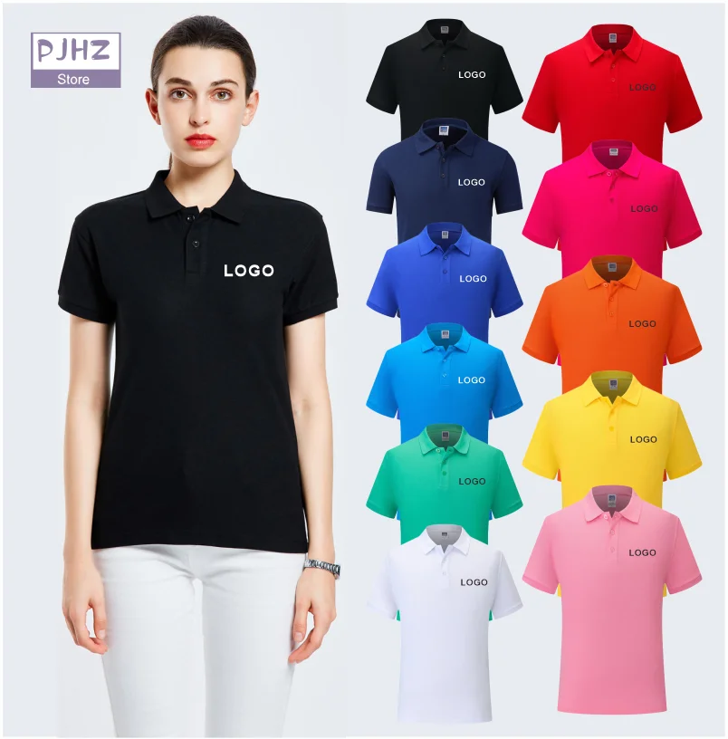 

High Quality Women Cotton Polo Shirt Custom Logo Short Sleeve Lapel Polo Shirts Company Group Design LOGO Print Embroidery