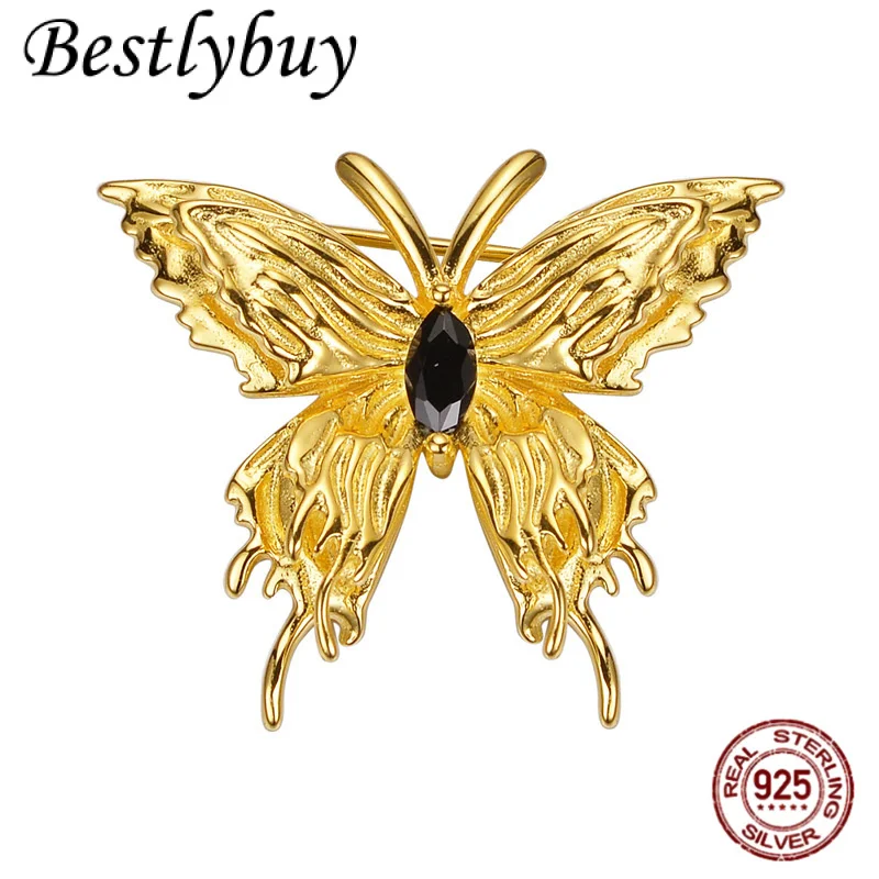

NEW S925 Sterling Silver Original Design Irregular Texture Butterfly Brooch Women's Light Luxury Gold Jewelry