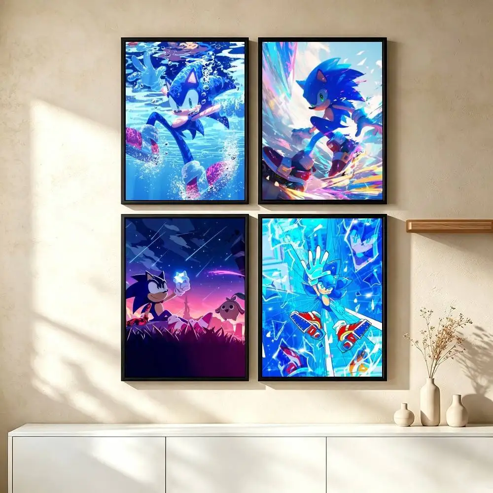 S-Sonic The Hedgehog Sonic  Poster Waterproof Wall Art Sticker For Bar Living Room Vintage Decor High Quality Print Gift