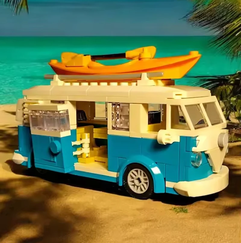 Mymocs MOC 10220 Speed Technisches Auto VW Türkis T1 Camper Van City Camp Truck Kreative Sets Bausteine Spielzeug Geschenk – Detail 4
