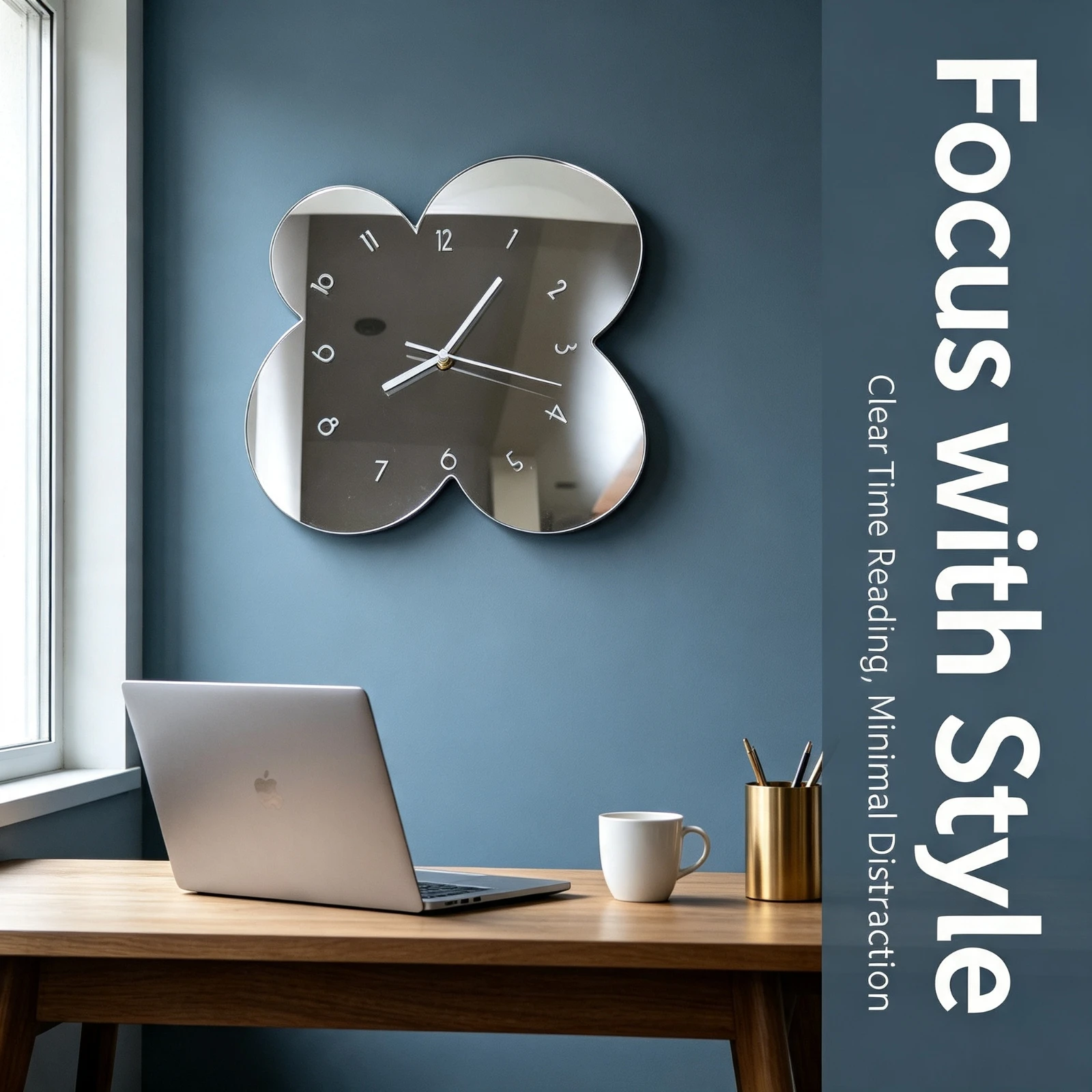 Modern Mirror Wall Clock Flower Shape Acrylic Silent Home Decor, Living Room Bedroom Bathroom Office, Creative Timepiece Gift