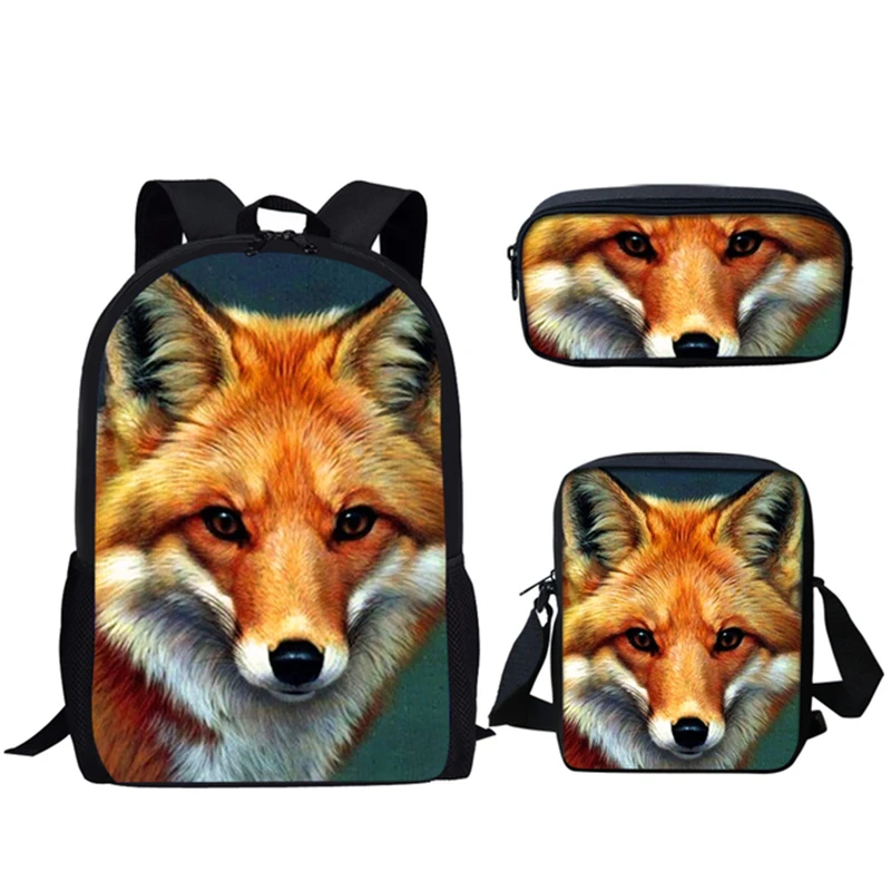 

Harajuku Novelty Cool Fox 3pcs/Set Backpack 3D Print School Student Bookbag Laptop Daypack Shoulder Bag Pencil Case