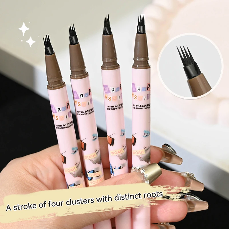 4 Tipped Precise Brow Pen with Fiber Micro-Fork Tip Applicator Creates Natural Brows Eye Eyebrow Makeup Long Lasting Waterproof