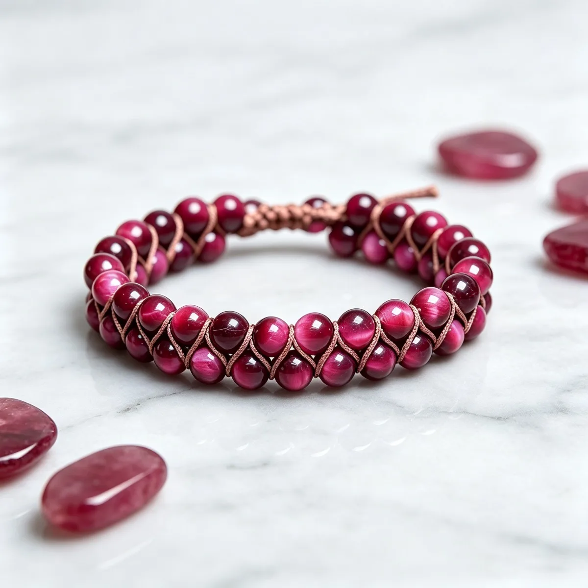 Vintage style handmade double-layer rose red tiger eye stone hand woven rope, fashionable wrist accessories for men and women