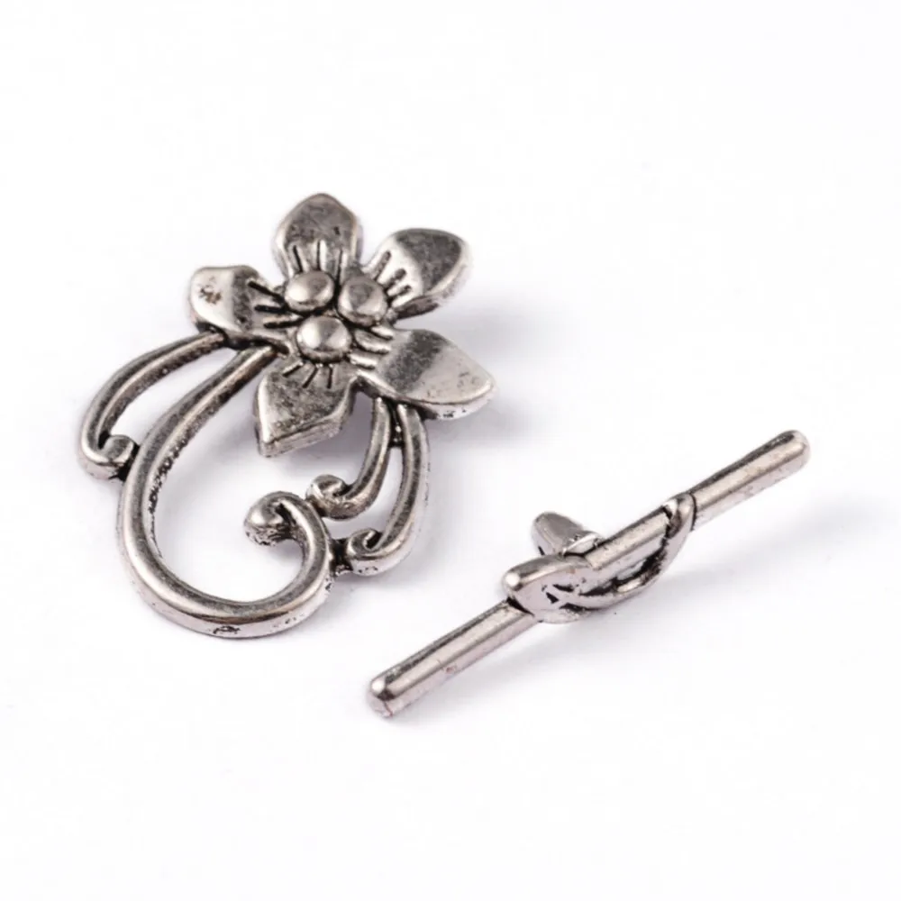 5 Set Cincin Konektor Hati Bunga Penutup Ujung Toggle Gesper PL Perak Antik untuk Aksesori Pembuatan Perhiasan Kalung Gelang DIY