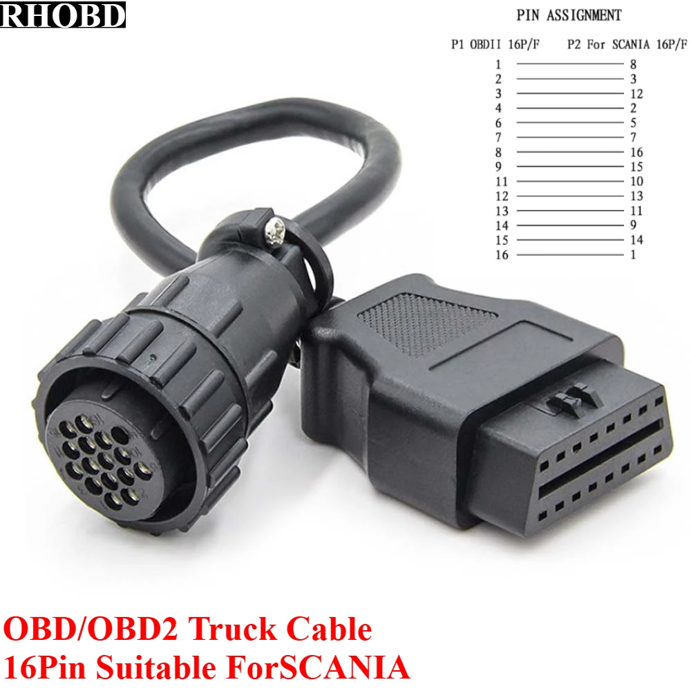 New 16pin Female OBD Extension Cable for SCANIA Truck 16 Pin Male OBD2 Connector Compatible for TCS CDP Diagnostic Tool Scanner