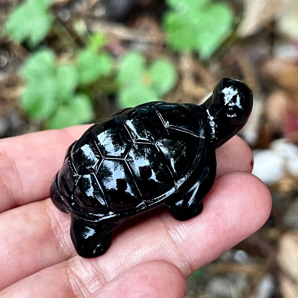 Natural Black Obsidian Turtle Crystal Carving Small Desktop Tabletop Ornament Boho Home Decoration Mineral Craft Gift