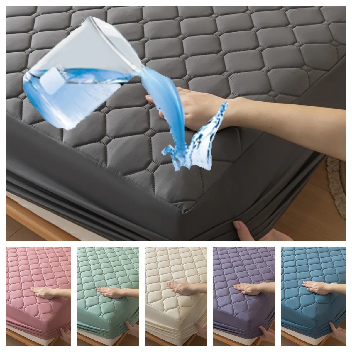 1PC Thicken Waterproof Fitted Sheet Solid Color Quilted Soybean Fiber Mattress Cover Queen/King Size tampa de colchão 매트리스커버