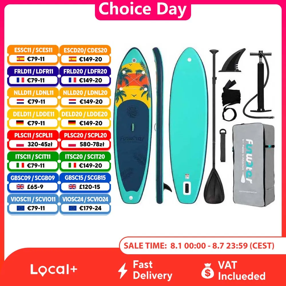 FunWater Dmuchana Deska SUP do Wiosłowania Deska Surfingowa Surf Sup Board 320-385CM Antypoślizgowa Deska do Sportów Wodnych