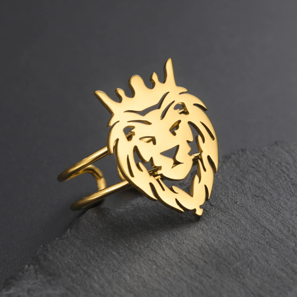 My Shape Lion Head Rings Stainless Steel Animal Lion King Open Adjustable Finger Ring Fashion Punk Jewelry Party Gifts  Men