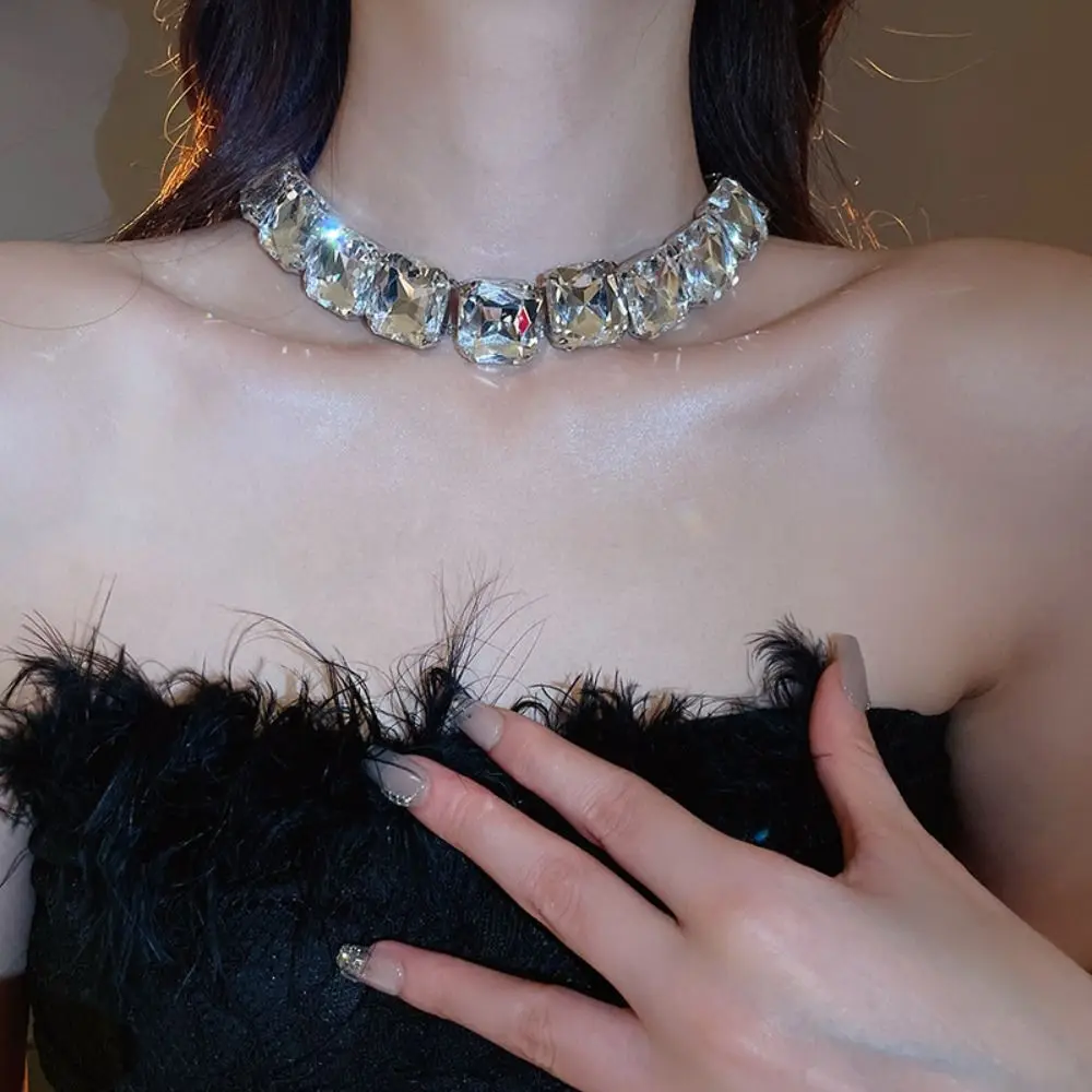 Korean Style Square Crystal Jewelry Set Multifunction Neckchain Rhinestone Tassel Earring Earrings Necklace Sparkling Necklace