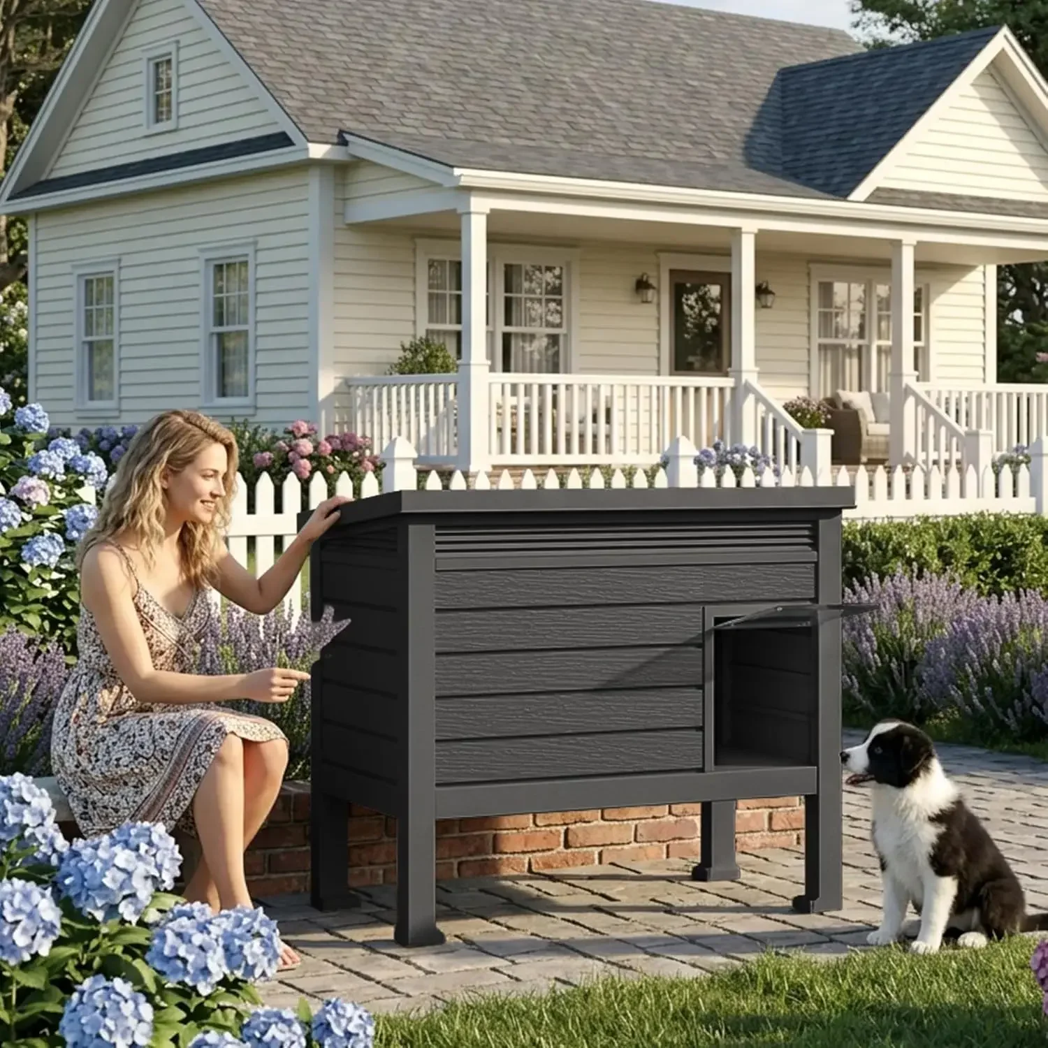 Indoor & Outdoor Resin Dog House with Raised Floor, Heated Pad and Easy Assembly - Small Breed Shelter Featuring Louvered Vents,