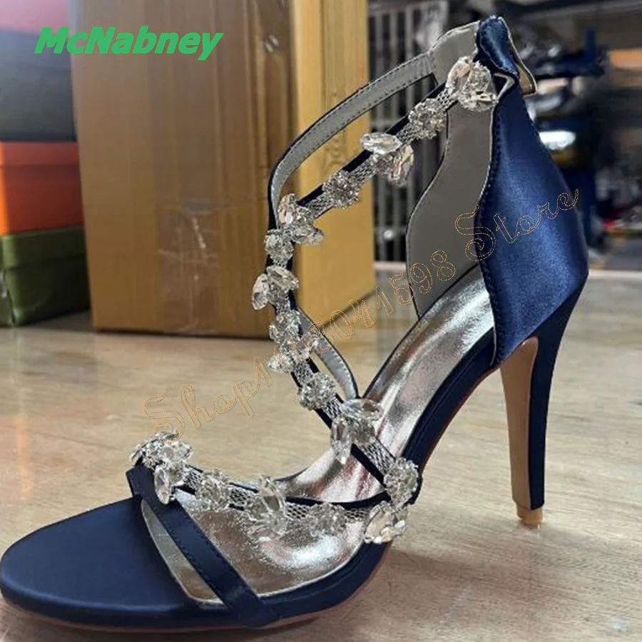 

BlingBling Crystal Diamond High Heel Sandals,Pointed Toe Thin Heel Zipper Women Shoes Wedding Party 2023 New Zapatos Para Mujere