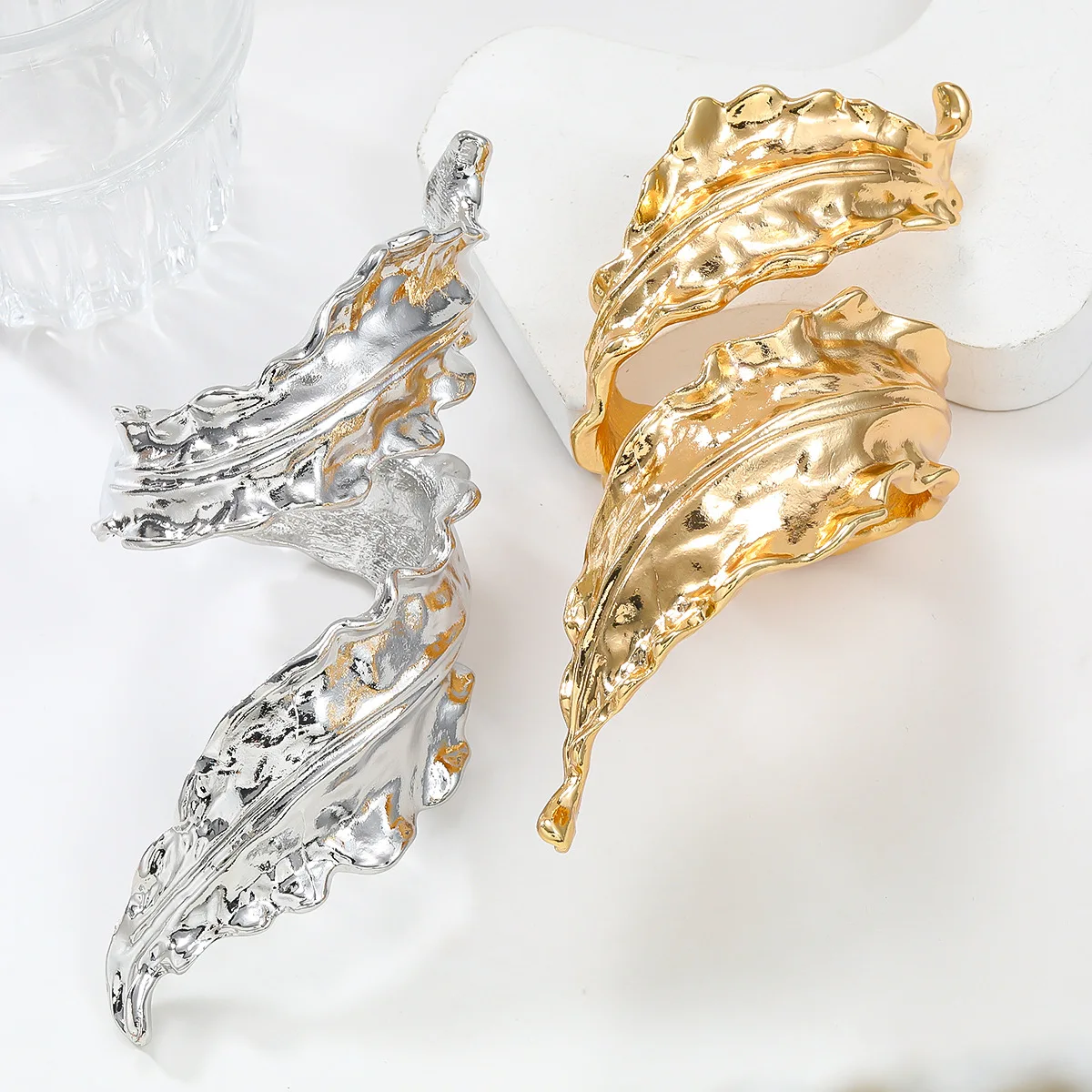 Vedawas Golden/Silvery Exaggerated Irregular Cuff Alloy Split Bracelet,Elegant Banquet Wedding Women Accessories