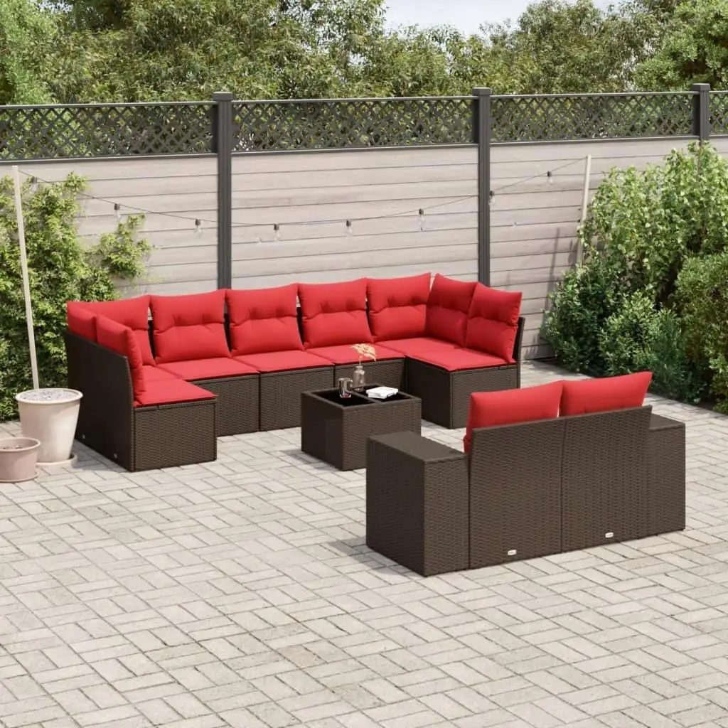 

10 Piece Outdoor Patio Sofa Set with Cushions Brown Rattan Garden Furniture