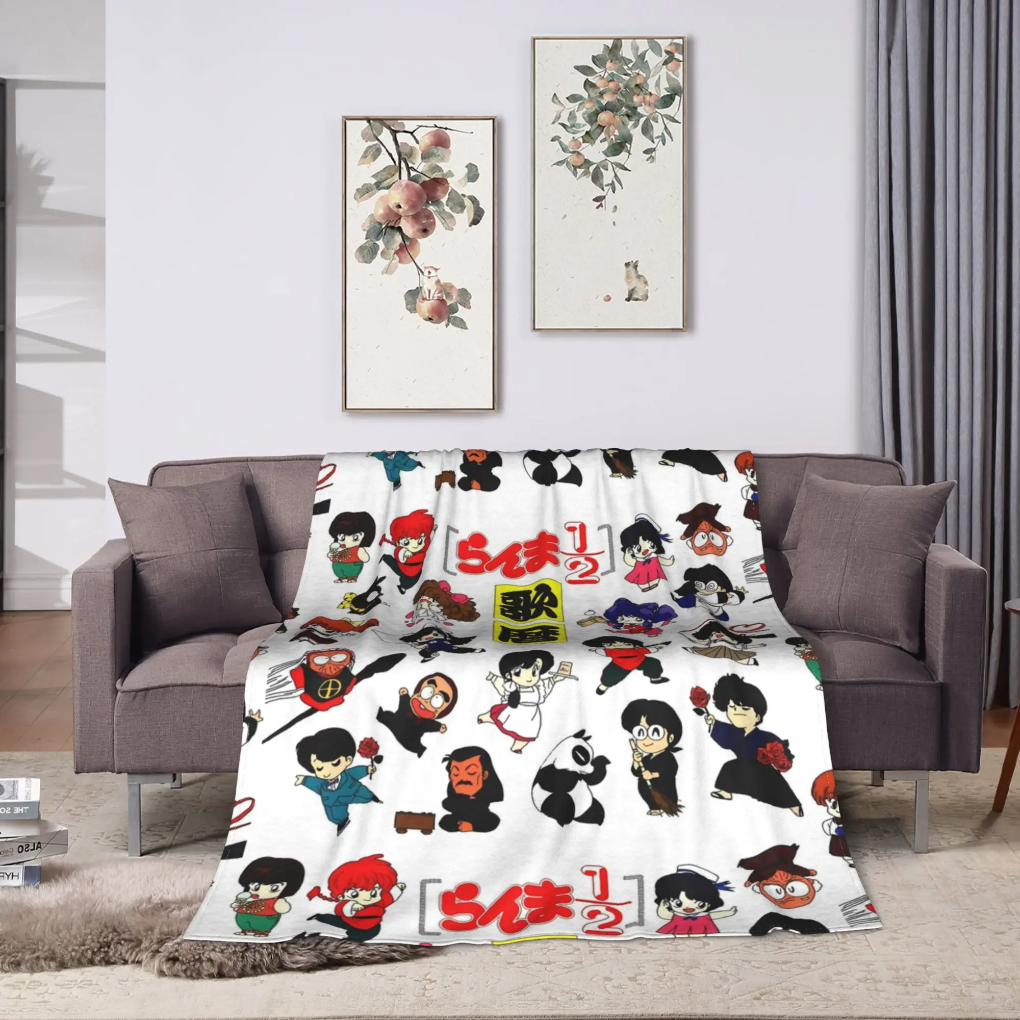 Ranma 12 Chibi Cute Blanket Fleece All Season Japanese Anime  Multifunction Soft Throw Blanket for Bedding Bedroom Rug Piece
