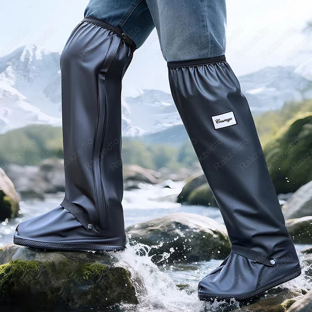 

Shoe Covers Waterproof for Outdoor Motorcycle Cycling Reusable Tall Rain Boot Covers With Reflector and Anti-Slip Rubber Sole