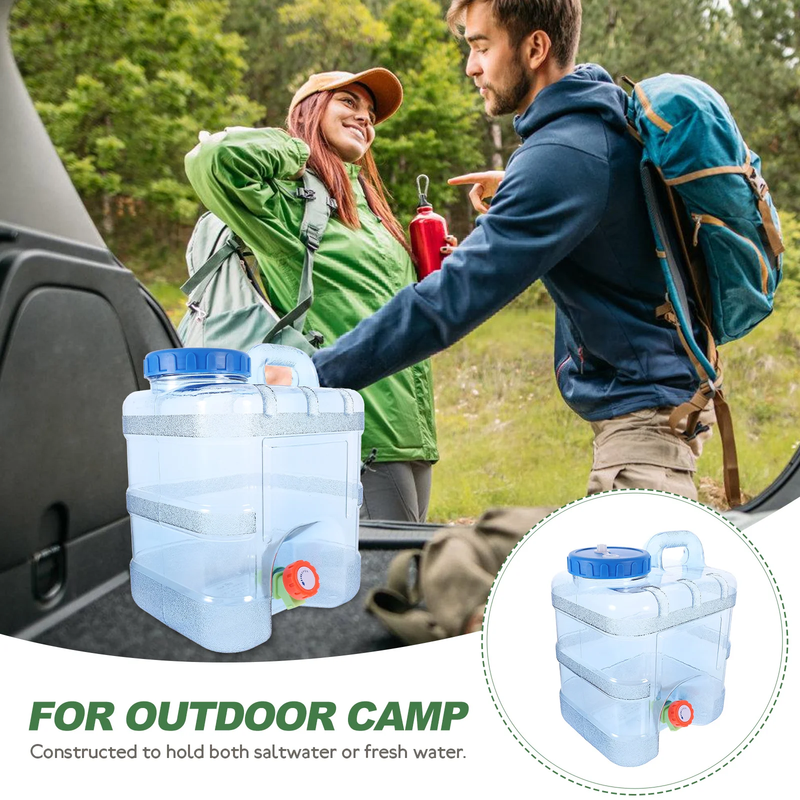 

Large Capacity Outdoor Water Jug Reusable Pc Material Transparent Design Handle Car Driving Camping Supply Portable Water