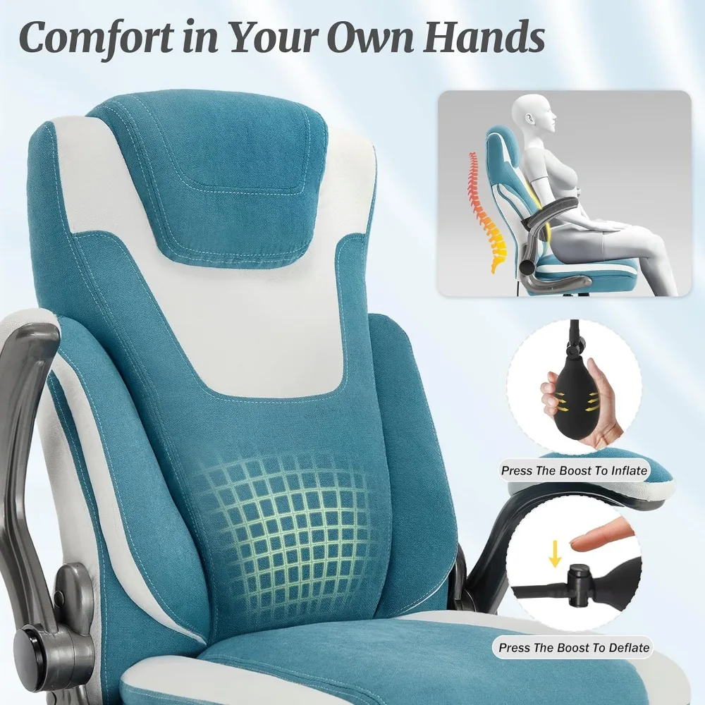 كرسي مكتب من القماش الكبير والطويل بوزن 500 رطل مع دعم قطني قابل للتعديل، مقعد عريض جدًا لكرسي المكتب التنفيذي شديد التحمل، Bre