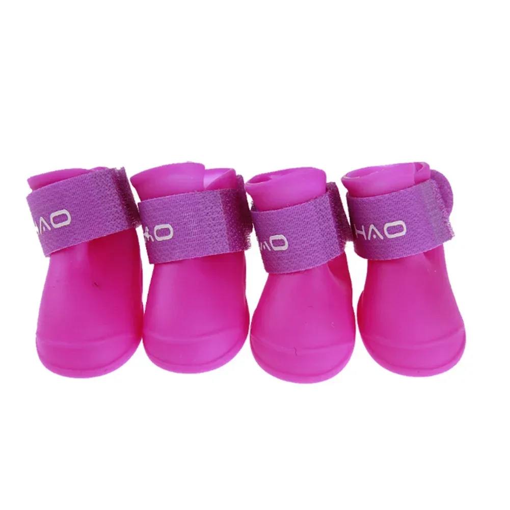 4pcs Soft Silicone Pet Rain Boots Anti-slip Wear-resistant Dog Rain Boots Jelly Color Outdoor Waterproof Shoes Pet Supplies