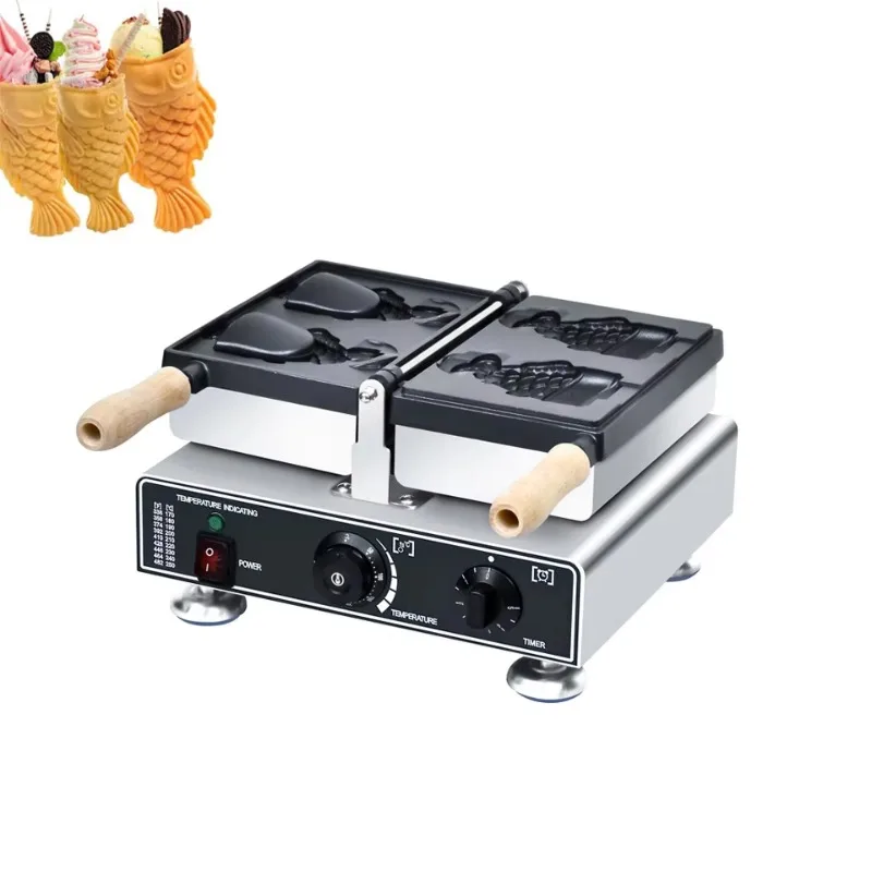 Máquina eléctrica Taiyaki para hacer gofres de pescado, máquina comercial para hacer gofres o helado con placa antiadherente abatible, 2 uds.