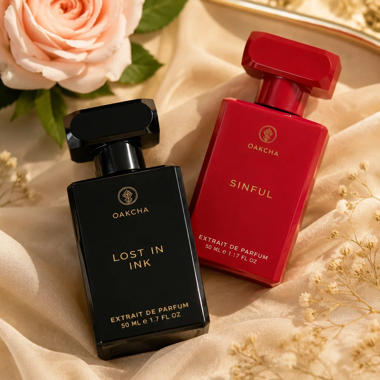 OAKCHA Conjunto de Presente com 2 Perfumes Extrait de Parfum para Mulheres, Lost In Ink & Sinful, Eau de Parfum de Longa Duração, Duo de Fragrâncias de Luxo, 1.7 fl oz (50ml) Cada