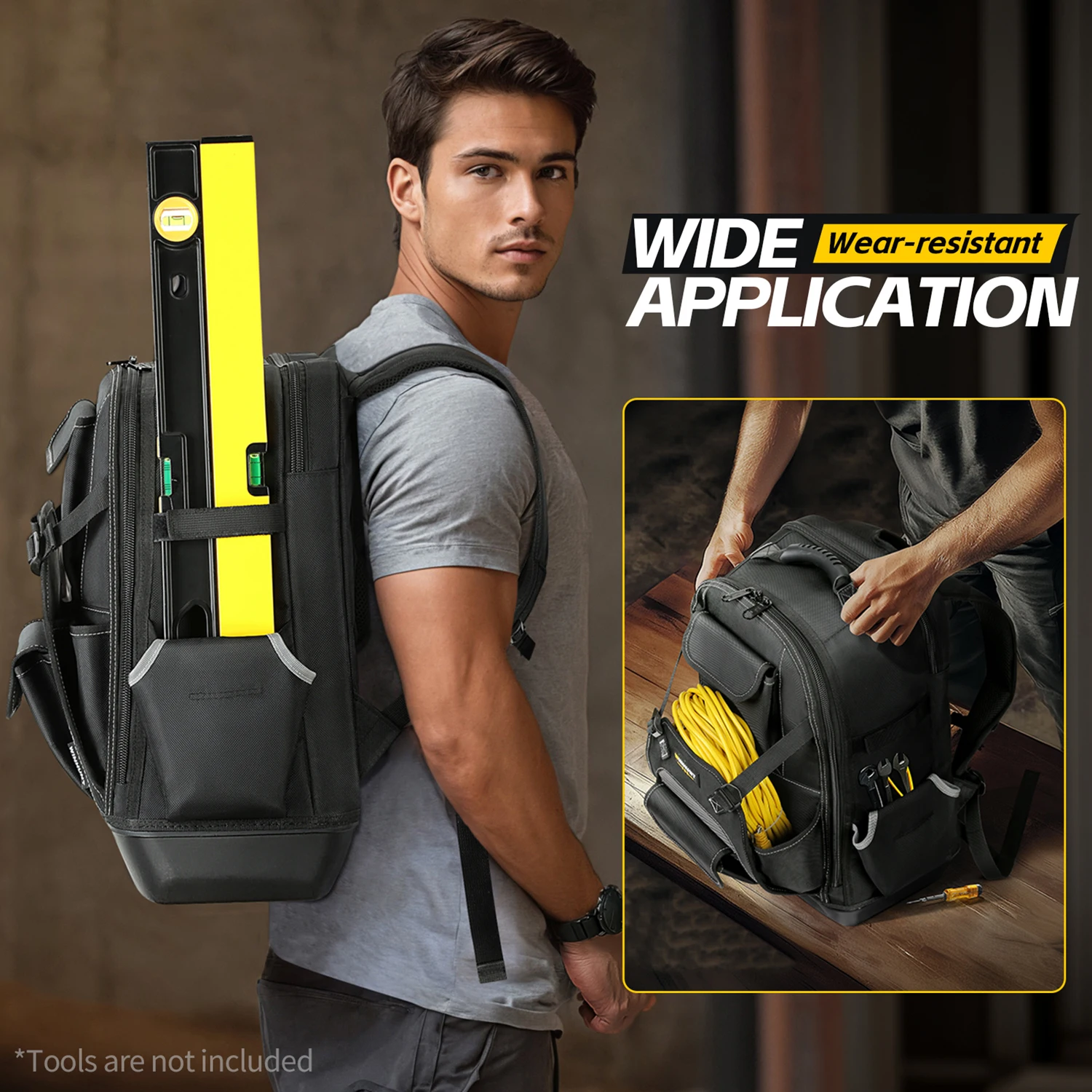 Tool Backpack, Heavy Duty Tool Backpack Bag with Molded Base, Durable Multi-Use Pocket Electrician & Industrial & Construction Work Backpack