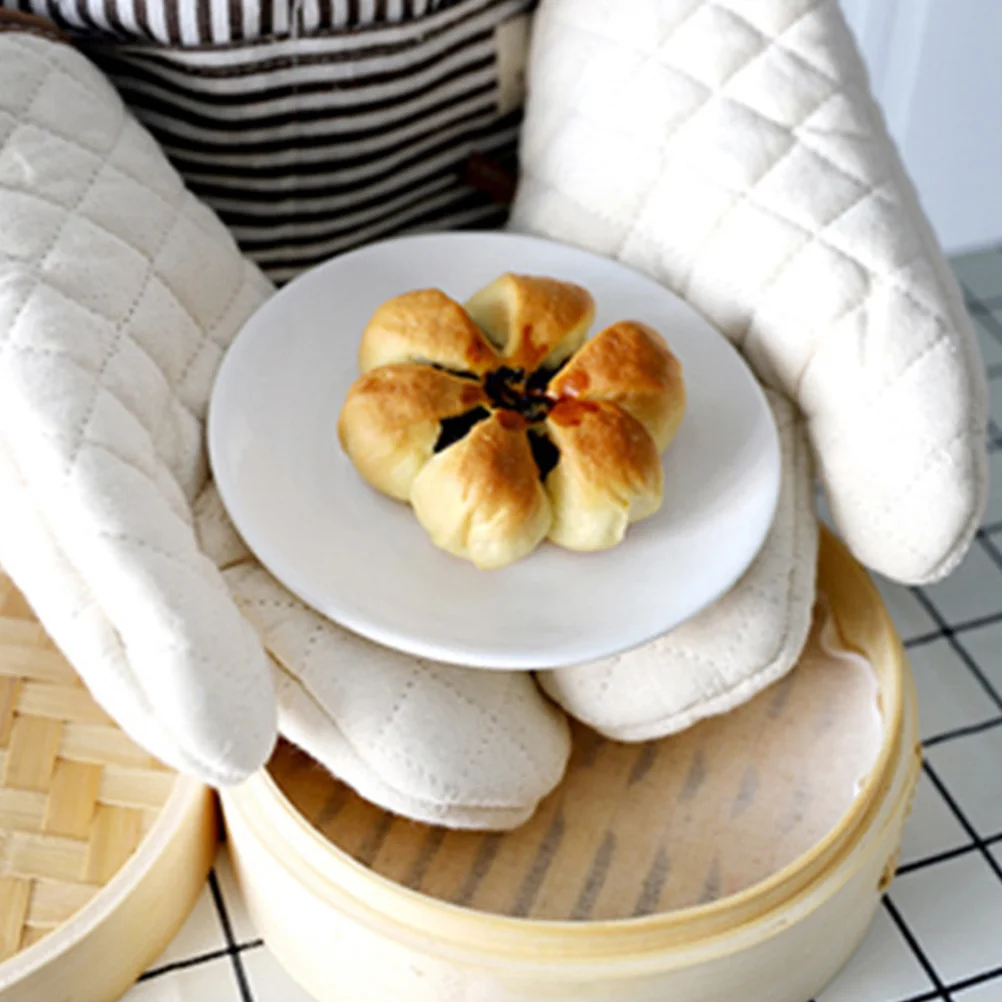 

1Pair Oven Mitts Heat Resistant Kitchen Gloves Thickened Cotton Cooking Gloves for Baking Grilling Hand Protection