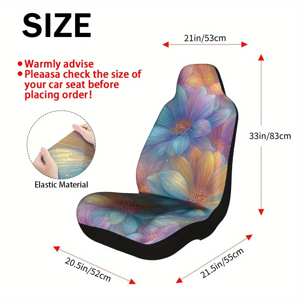 Set Of 2, Brightly Colored Flower Pattern Universal Car Seat Covers For Various Vehicles – Stylish, Premium Quality, Long-Lastin