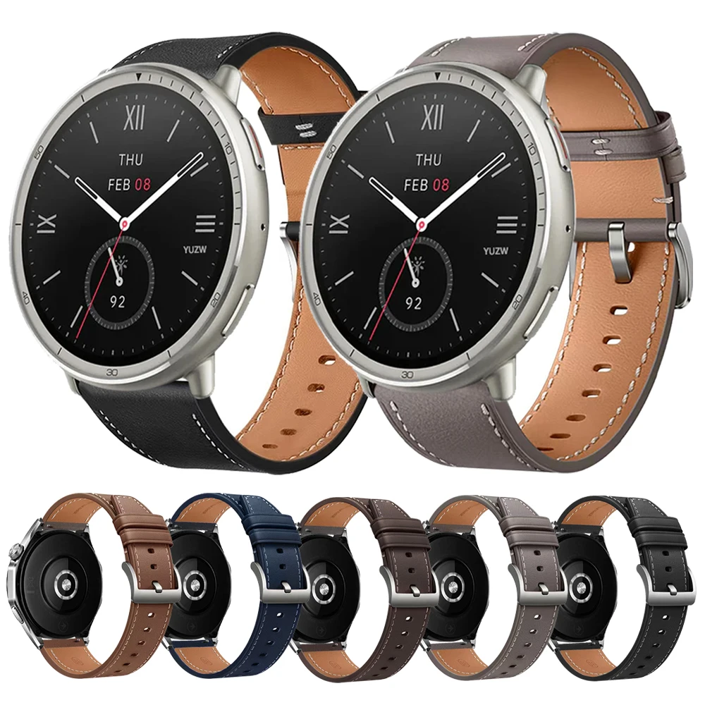 Amazfit Active 2、Amazfit Balance 2/Cheetah Pro、Bip 6/5対応 22mm/20mmレザーストラップ/腕時計バンド/ブレスレット
