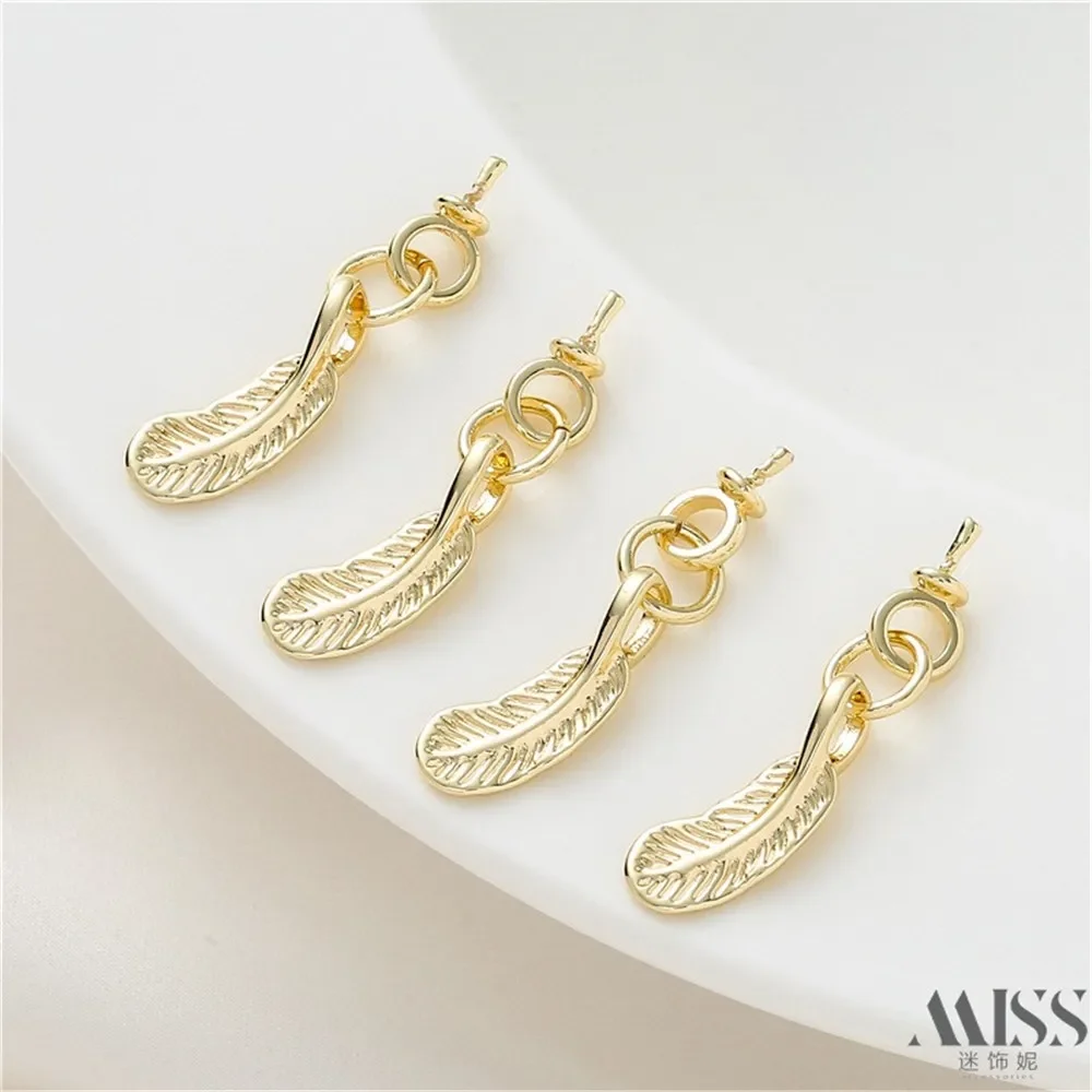18K Gold Color-preserving Accessories, Embossed Leaf Pendant with Empty Holder DIY Handmade Bracelet Jewelry Charm Pendant