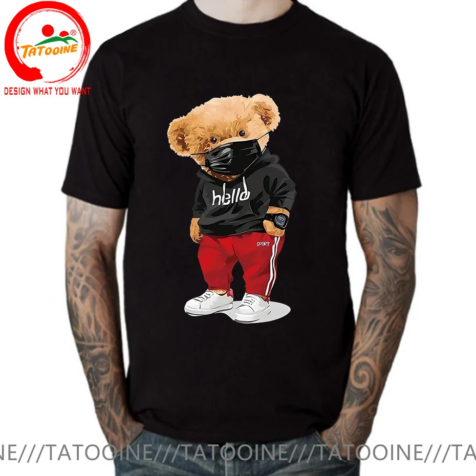 

Novelty Hello Cool Stylish Sports Bear Men's Funny Printing Black T-shirt Y2K Harajuku T Shirt Men Casual Tee Streetwear Clothes