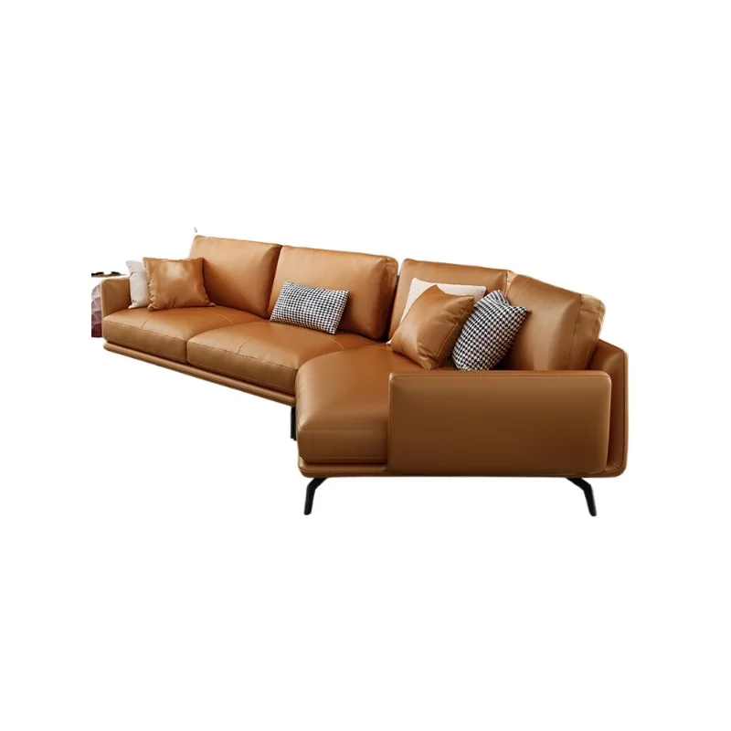 Light luxury leather sofa, the first layer of cowhide, simple modern living room, Italian minimalist size leather curved sofa