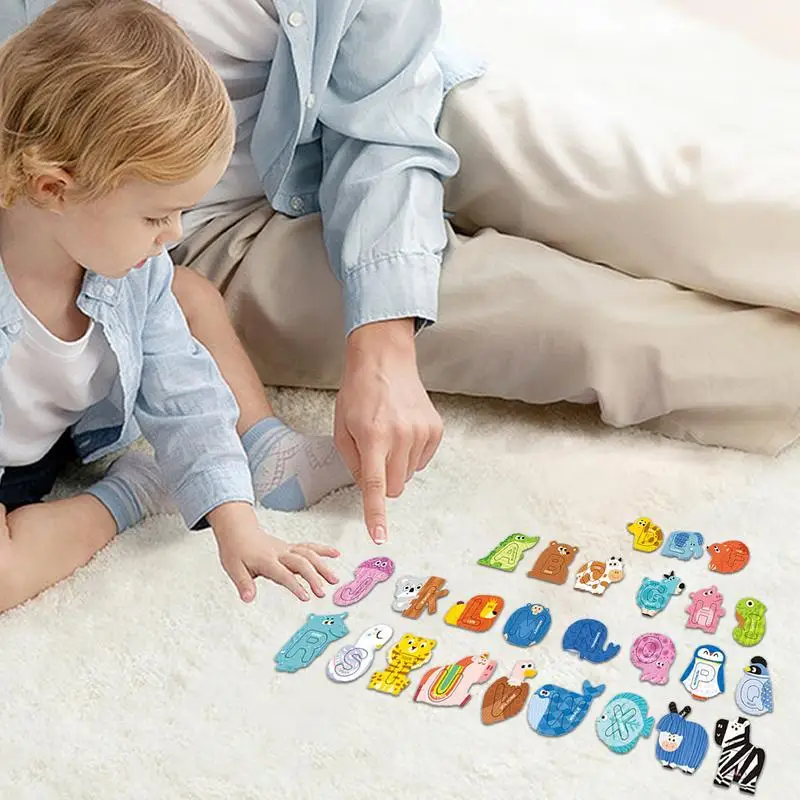 Animal Puzzle Board English Letters Magnetic Sticker Toys Paper Capital English Letters Pattern Matching Blocks Early Education