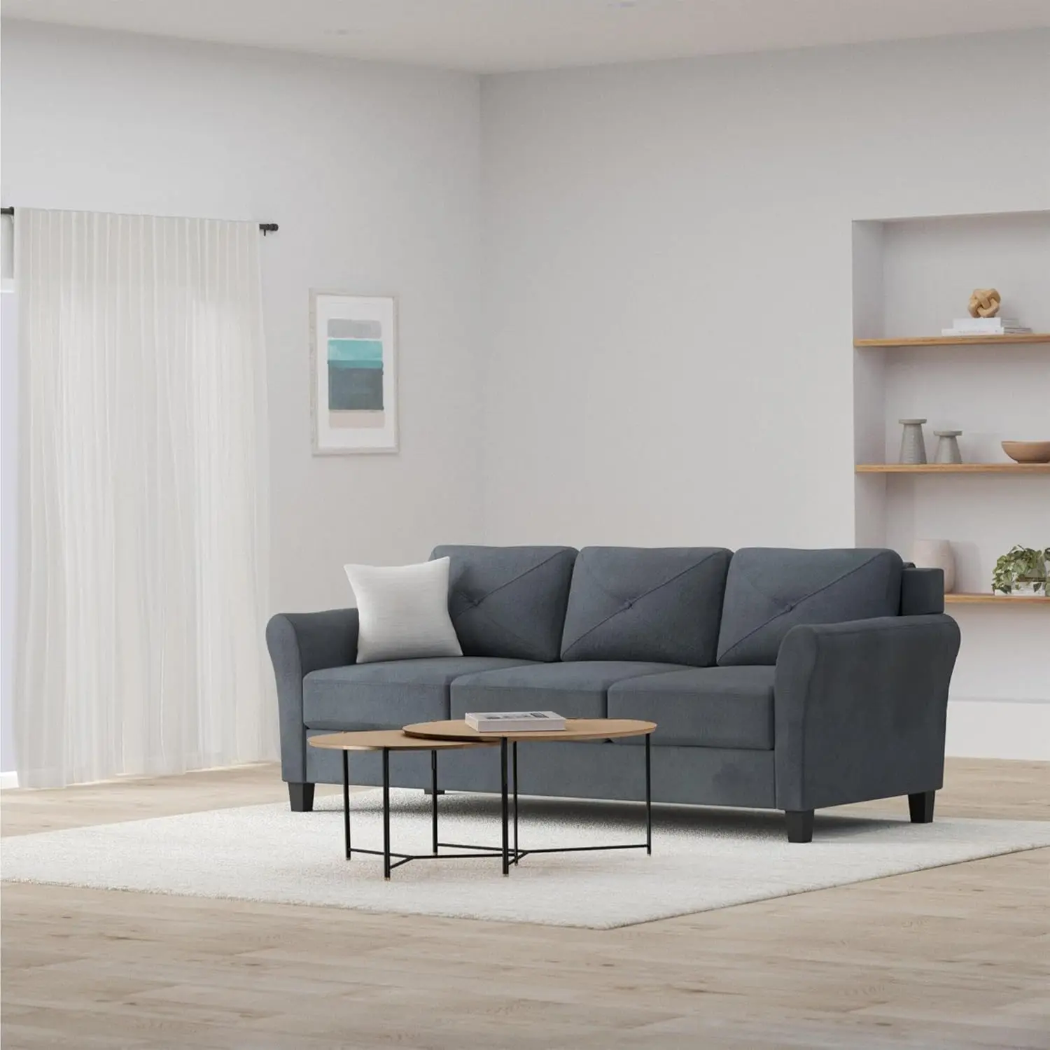 Micro-Fabric Sofa, Dark Grey