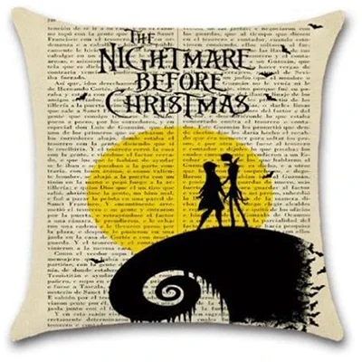 Linen Square Happy Halloween Vintage Newspaper Christmas Night Throw Pillow Case Christmas Room Decoration Cushion Cover