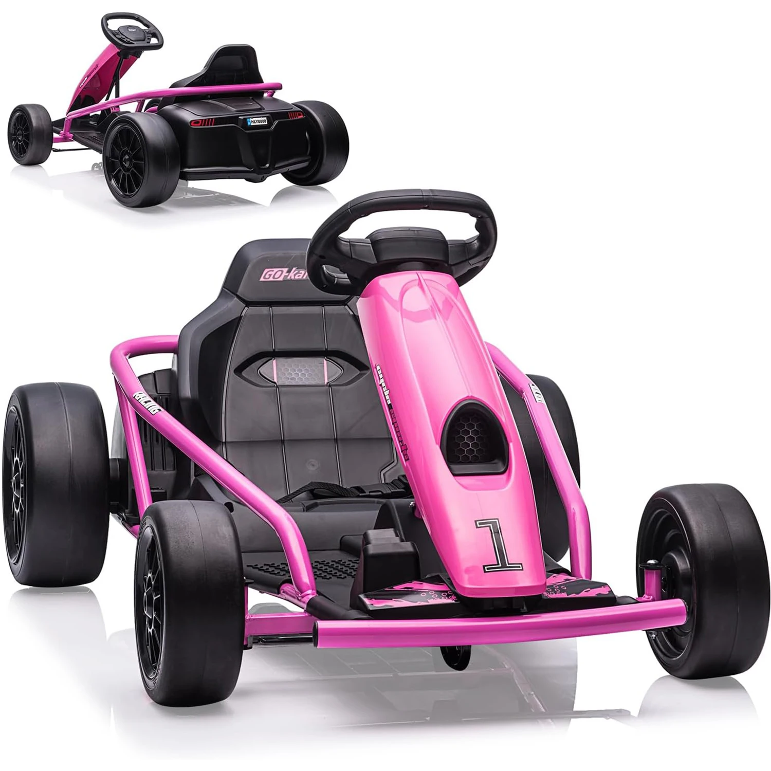 24V Go Kart Car for Kids 9Ah Battery 2 x 300W Motors 8.1Mph Fast Speed Drifting Circling Riding Racing Car Max Load 155Lbs 3-11Y