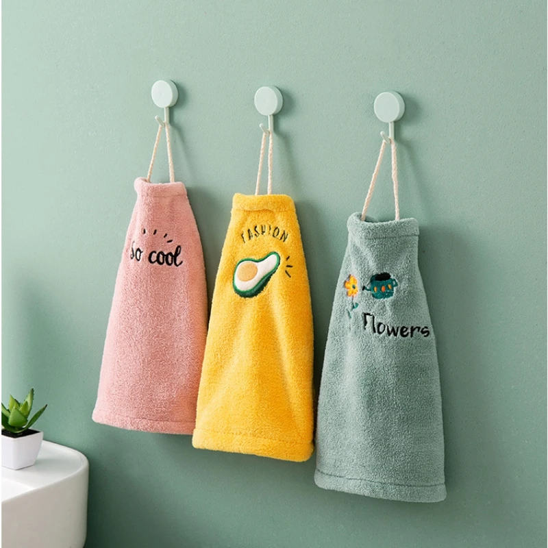 Soft Korean Style Hand Towel Cartoon Embroidery Handkerchief for Household Wall Mounted Bathroom Kitchen Supplies