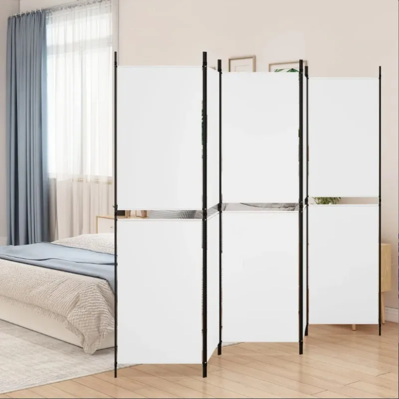 5-teiliger Weißer Stoff-Raumteiler 250x180 cm, Faltbarer Polyester-Sichtschutz, Leichte Dekorative Trennwand für Heim/Büro